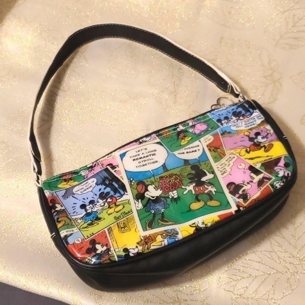 DISNEY World Kissing Mickey Mouse Minnie Mouse Zip Bag Purse Comic Cartoon
